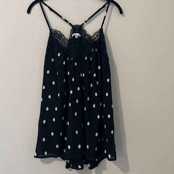 White birch black and white polka dot tank top with lace - Picture 2 of 7